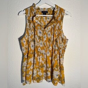 Cynthia Rowley Yellow Floral Summer Top with Ruffled Mandarin Collar